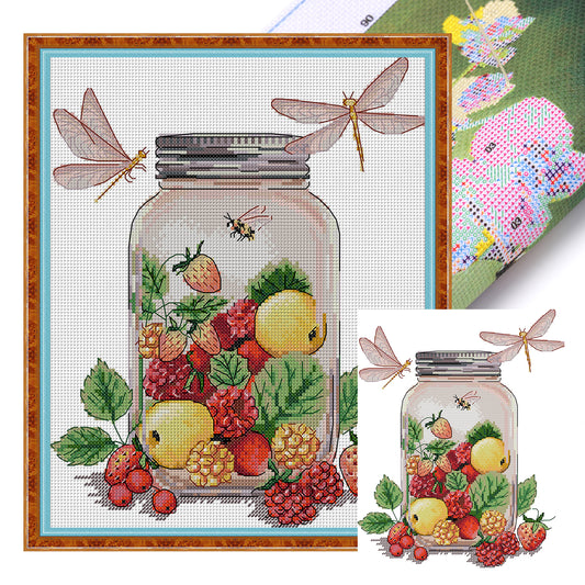Fruit World In Vase - Partial 14CT Stamped Cross Stitch 27x32CM - Joy Sunday Backstitch+Half Cross Stitch