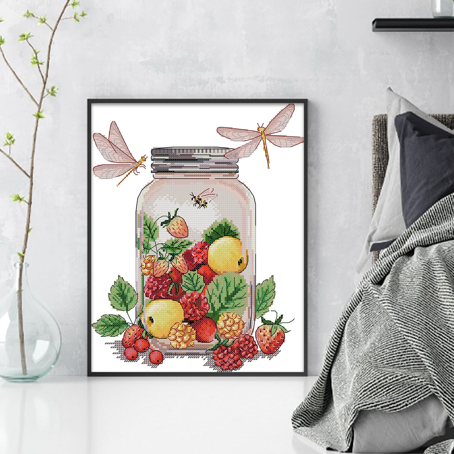Fruit World In Vase - Partial 14CT Stamped Cross Stitch 27x32CM - Joy Sunday Backstitch+Half Cross Stitch