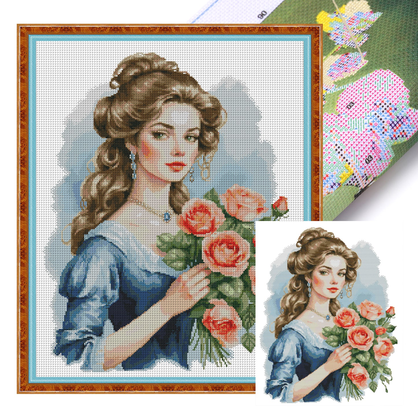 Beauty And Flowers - Partial 14CT Stamped Cross Stitch 44x56CM - Joy Sunday