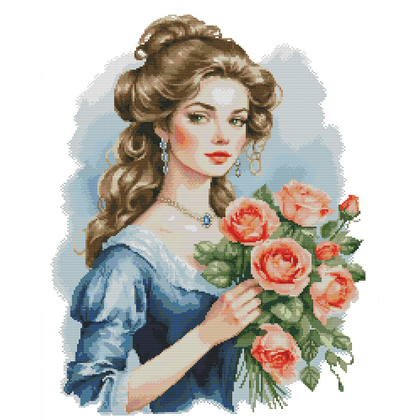 Beauty And Flowers - Partial 14CT Stamped Cross Stitch 44x56CM - Joy Sunday