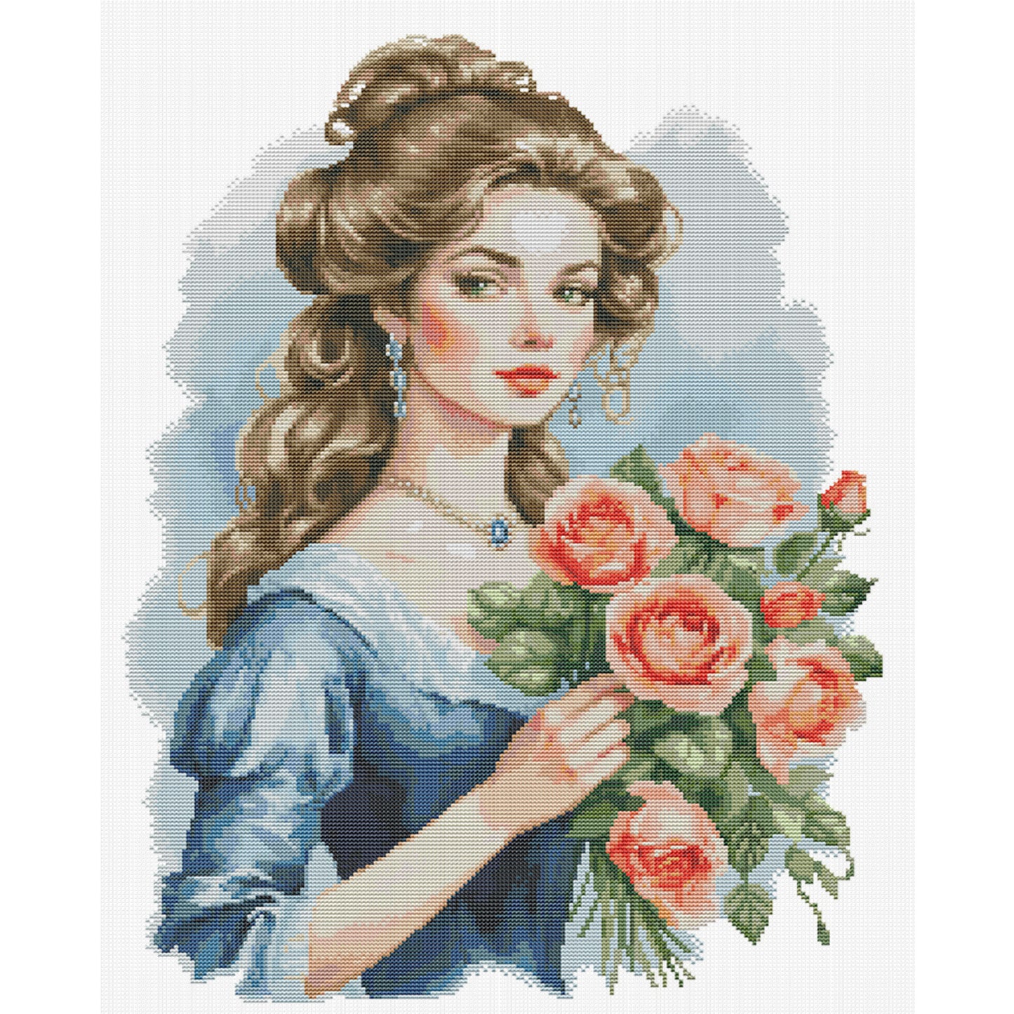 Beauty And Flowers - Partial 14CT Stamped Cross Stitch 44x56CM - Joy Sunday