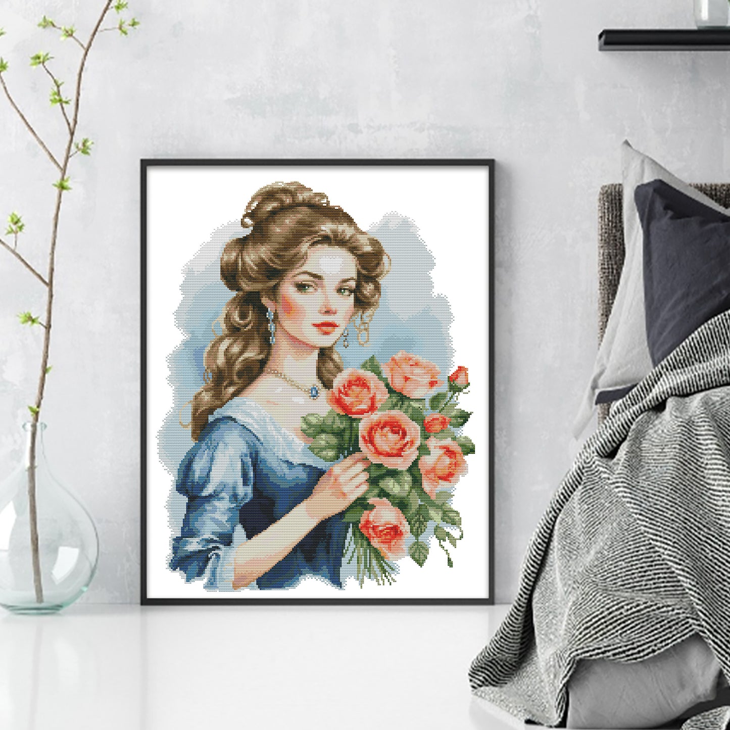 Beauty And Flowers - Partial 14CT Stamped Cross Stitch 44x56CM - Joy Sunday