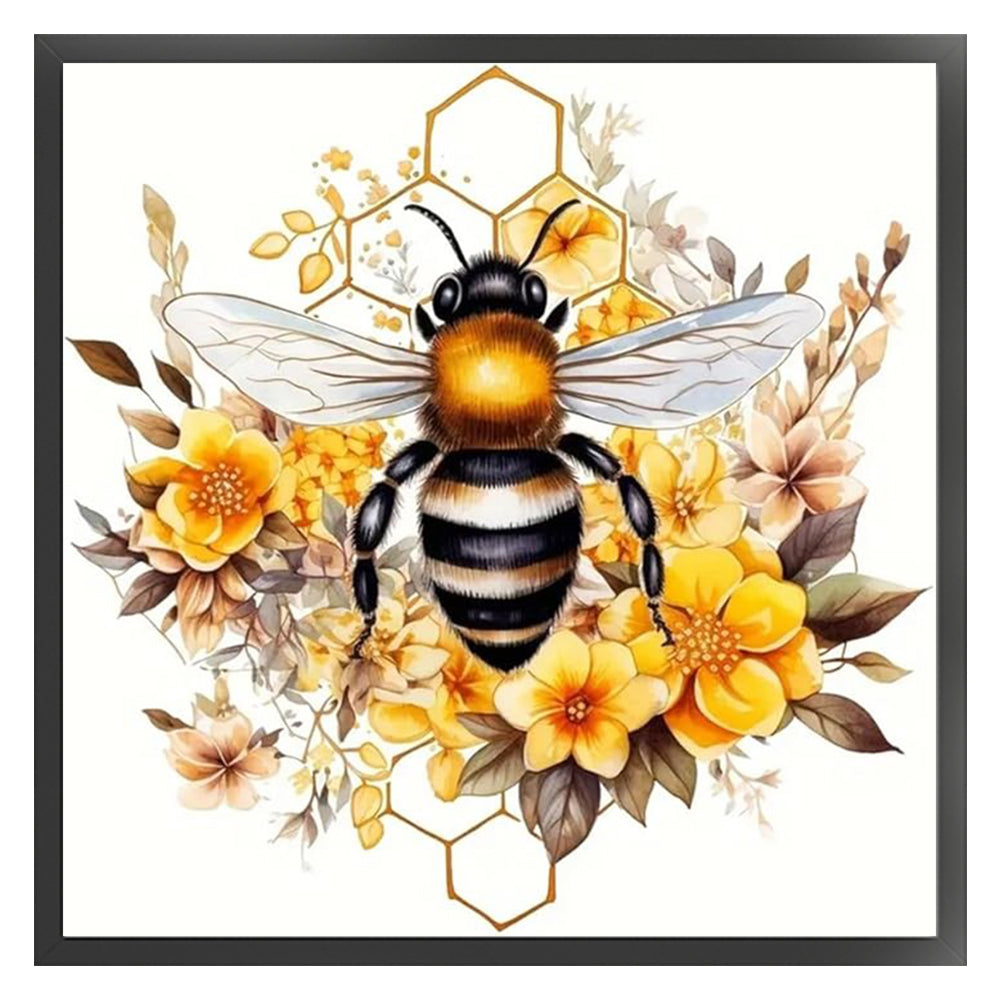 Golden Bee & Flower Shadow - Partial 11CT Stamped Cross Stitch - Bead Embroidery 36x36CM/14.17x14.17in