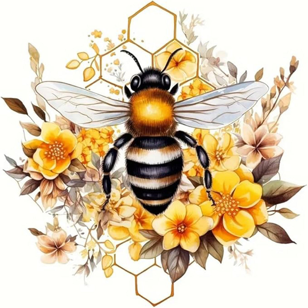 Golden Bee & Flower Shadow - Partial 11CT Stamped Cross Stitch - Bead Embroidery 36x36CM/14.17x14.17in