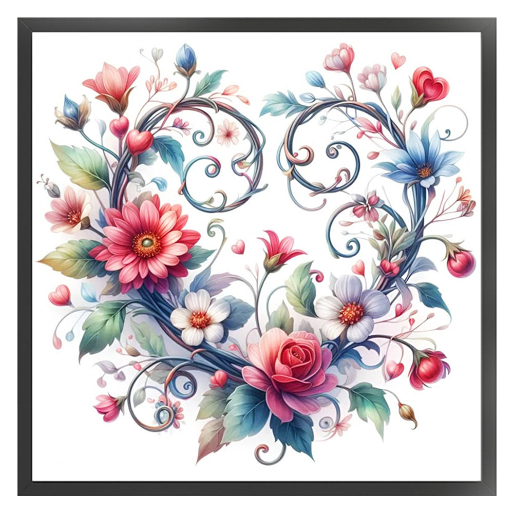 Heart Decorated with Flowers - Partial 11CT Stamped Cross Stitch - Bead Embroidery 36x36CM/14.17x14.17in