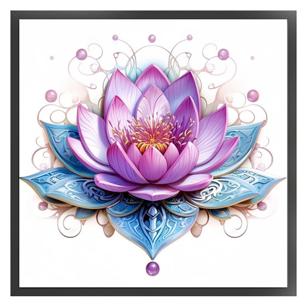 Lotus - Partial 11CT Stamped Cross Stitch - Bead Embroidery 36x36CM/14.17x14.17in