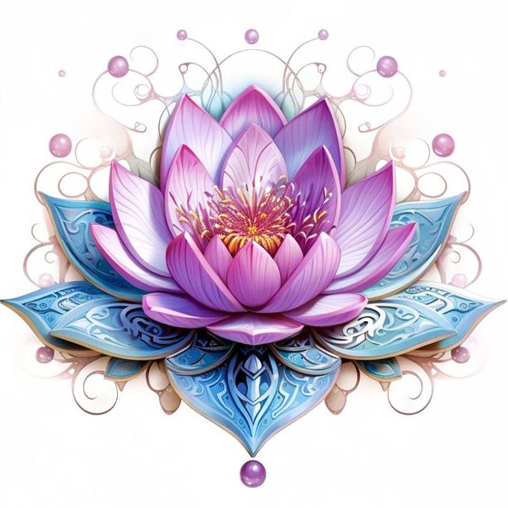 Lotus - Partial 11CT Stamped Cross Stitch - Bead Embroidery 36x36CM/14.17x14.17in