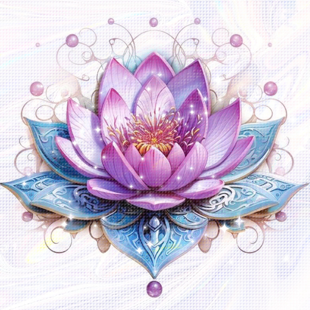 Lotus - Partial 11CT Stamped Cross Stitch - Bead Embroidery 36x36CM/14.17x14.17in