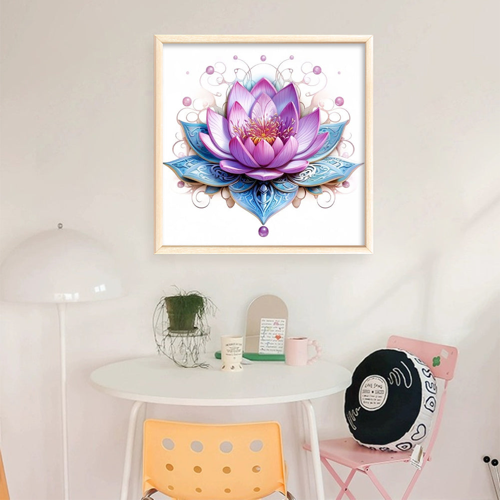 Lotus - Partial 11CT Stamped Cross Stitch - Bead Embroidery 36x36CM/14.17x14.17in
