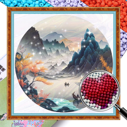 Misty Mountain Realm - Partial 11CT Stamped Cross Stitch - Bead Embroidery 36x36CM/14.17x14.17in