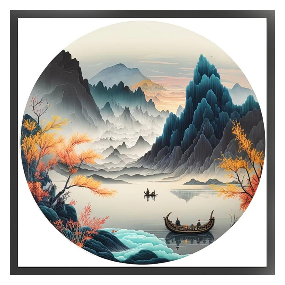 Misty Mountain Realm - Partial 11CT Stamped Cross Stitch - Bead Embroidery 36x36CM/14.17x14.17in