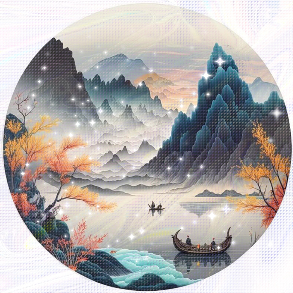 Misty Mountain Realm - Partial 11CT Stamped Cross Stitch - Bead Embroidery 36x36CM/14.17x14.17in