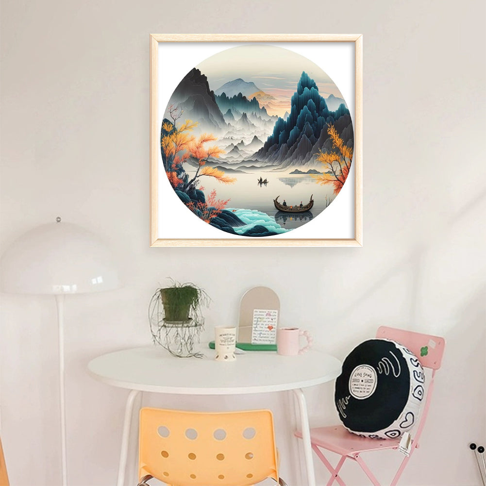 Misty Mountain Realm - Partial 11CT Stamped Cross Stitch - Bead Embroidery 36x36CM/14.17x14.17in