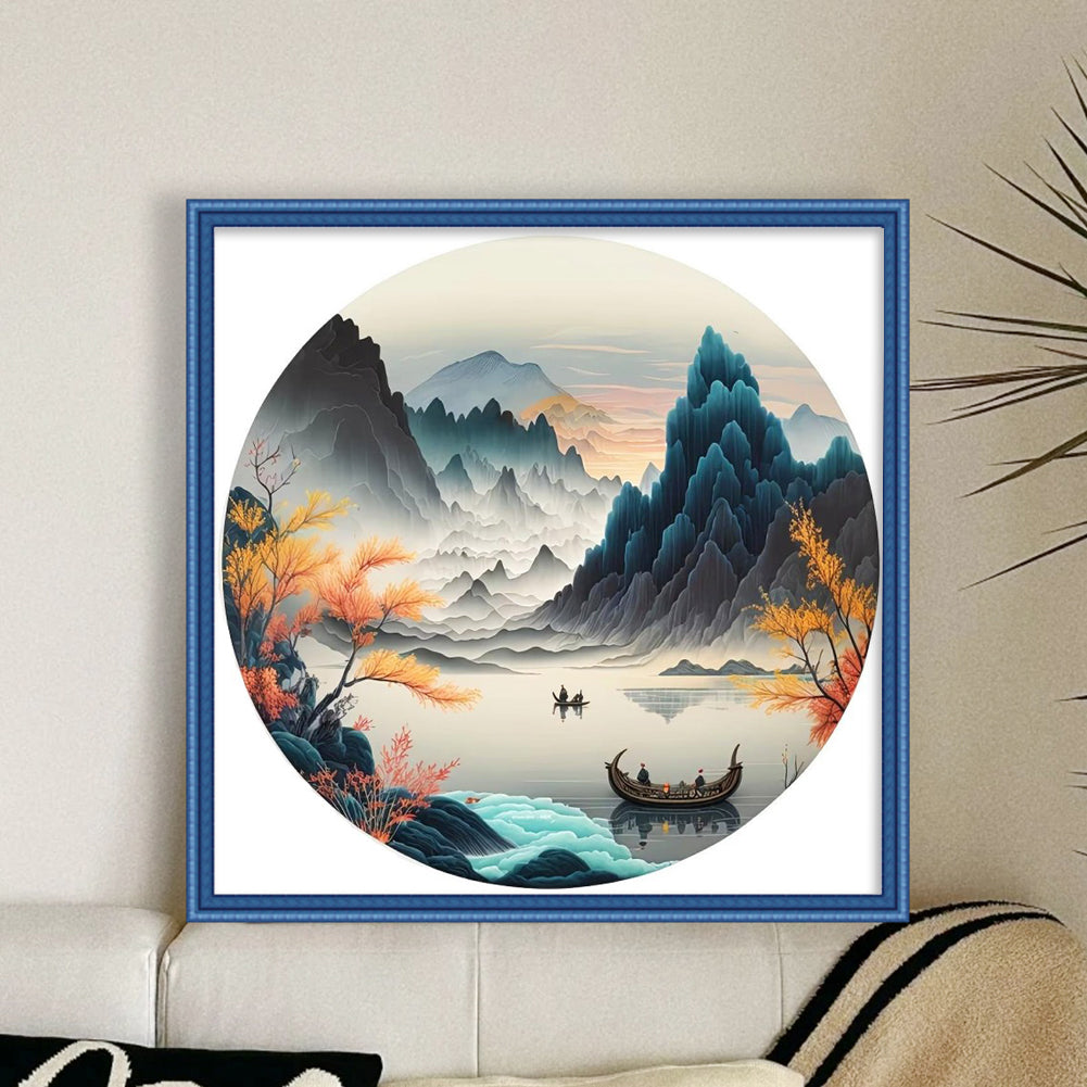 Misty Mountain Realm - Partial 11CT Stamped Cross Stitch - Bead Embroidery 36x36CM/14.17x14.17in