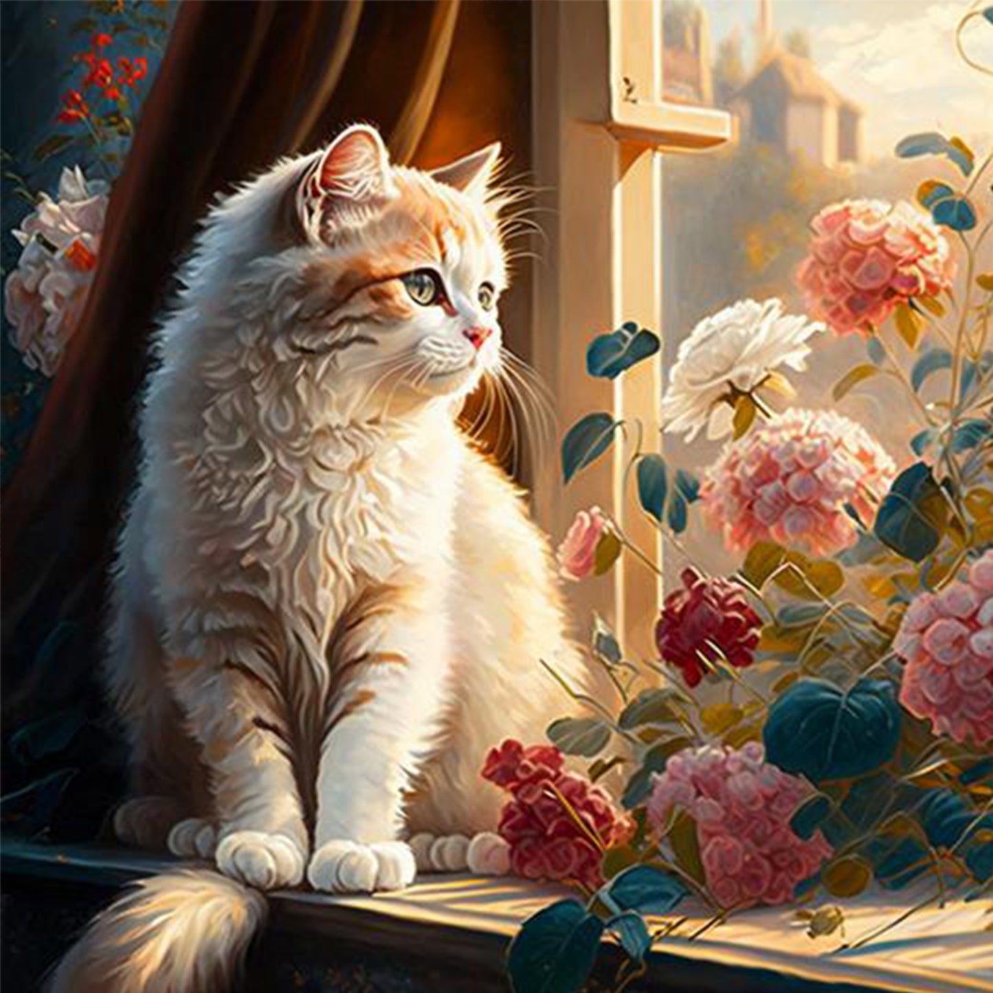 Cat By Window - Full 11CT Stamped Cross Stitch 50x50CM - Mona Lisa