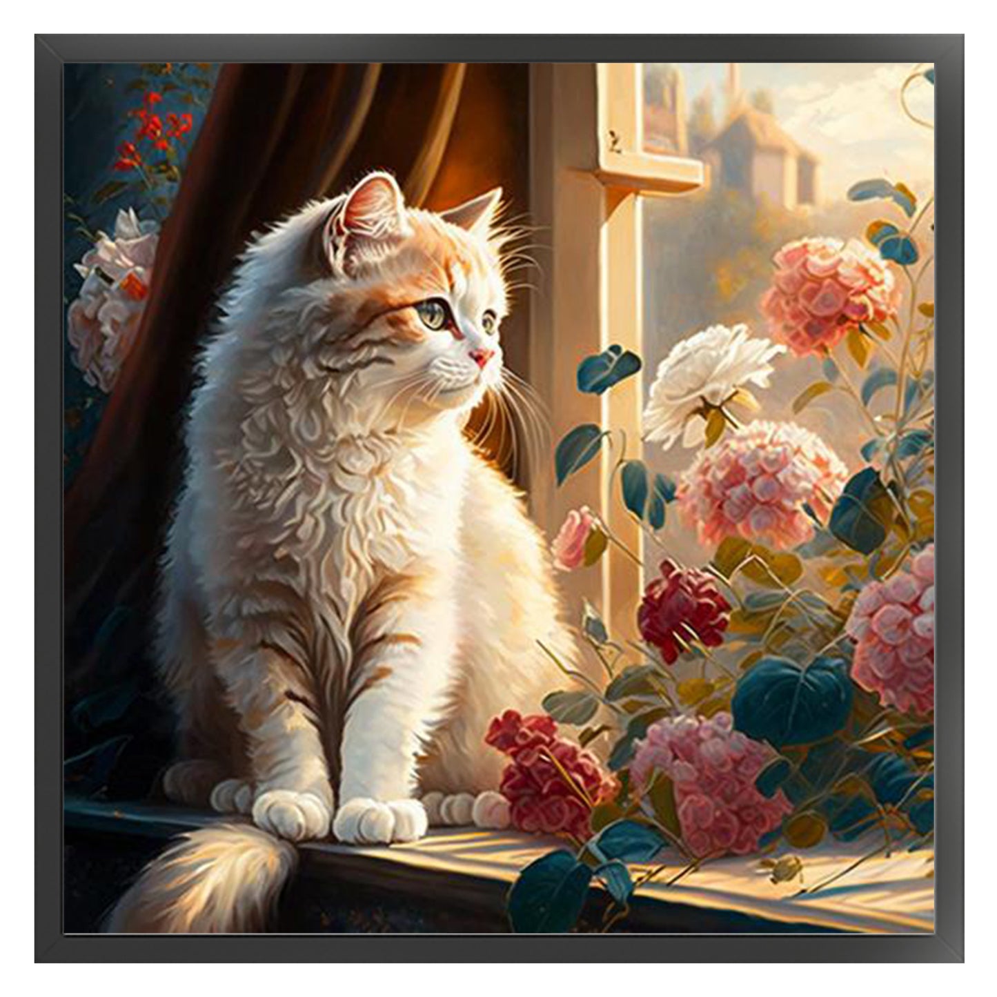 Cat By Window - Full 11CT Stamped Cross Stitch 50x50CM - Mona Lisa