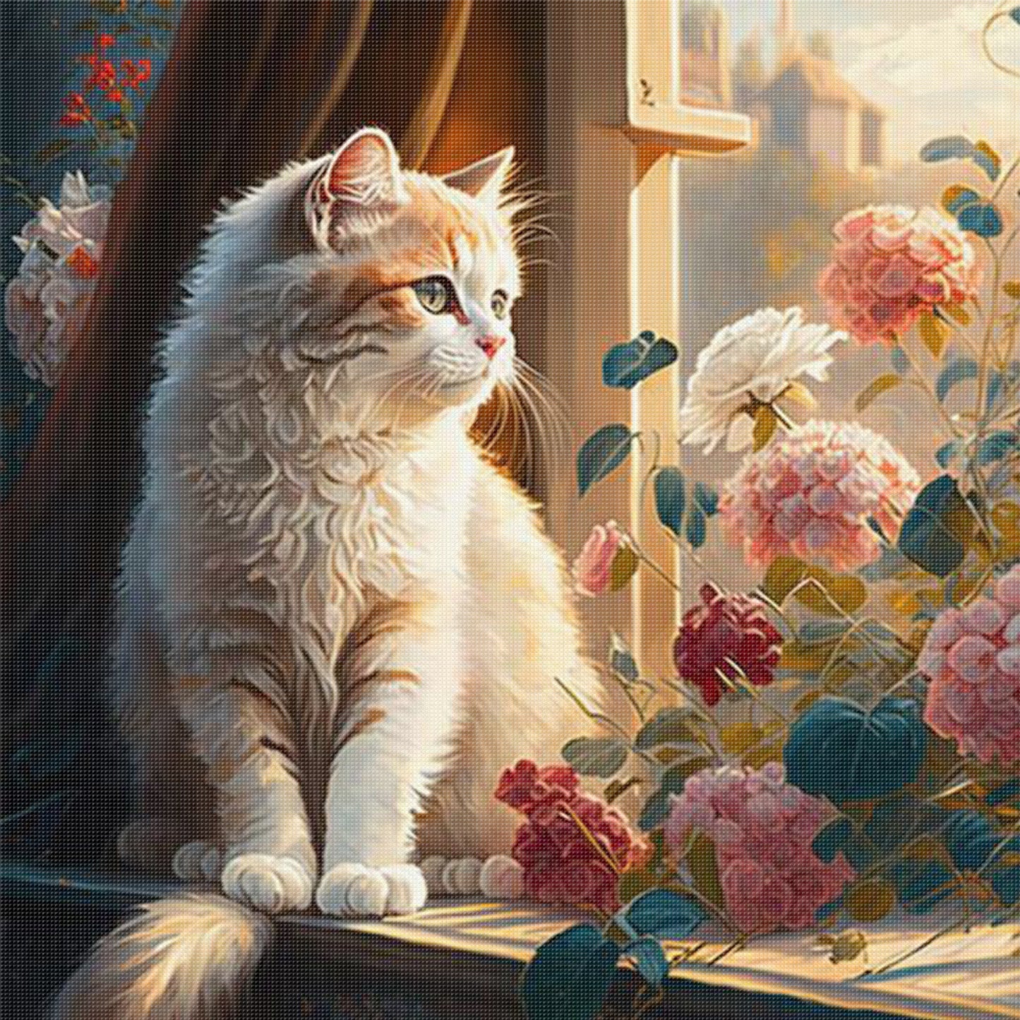 Cat By Window - Full 11CT Stamped Cross Stitch 50x50CM - Mona Lisa