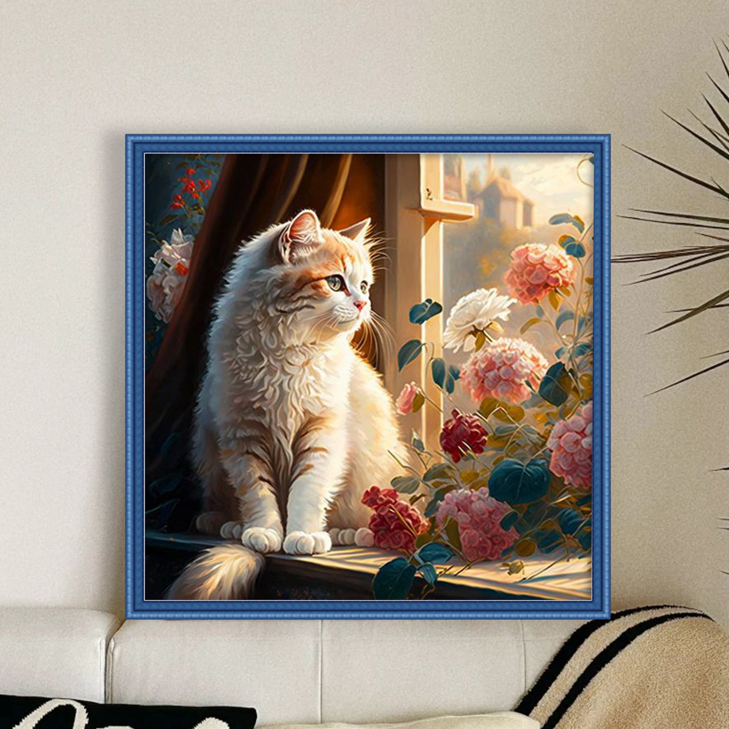 Cat By Window - Full 11CT Stamped Cross Stitch 50x50CM - Mona Lisa