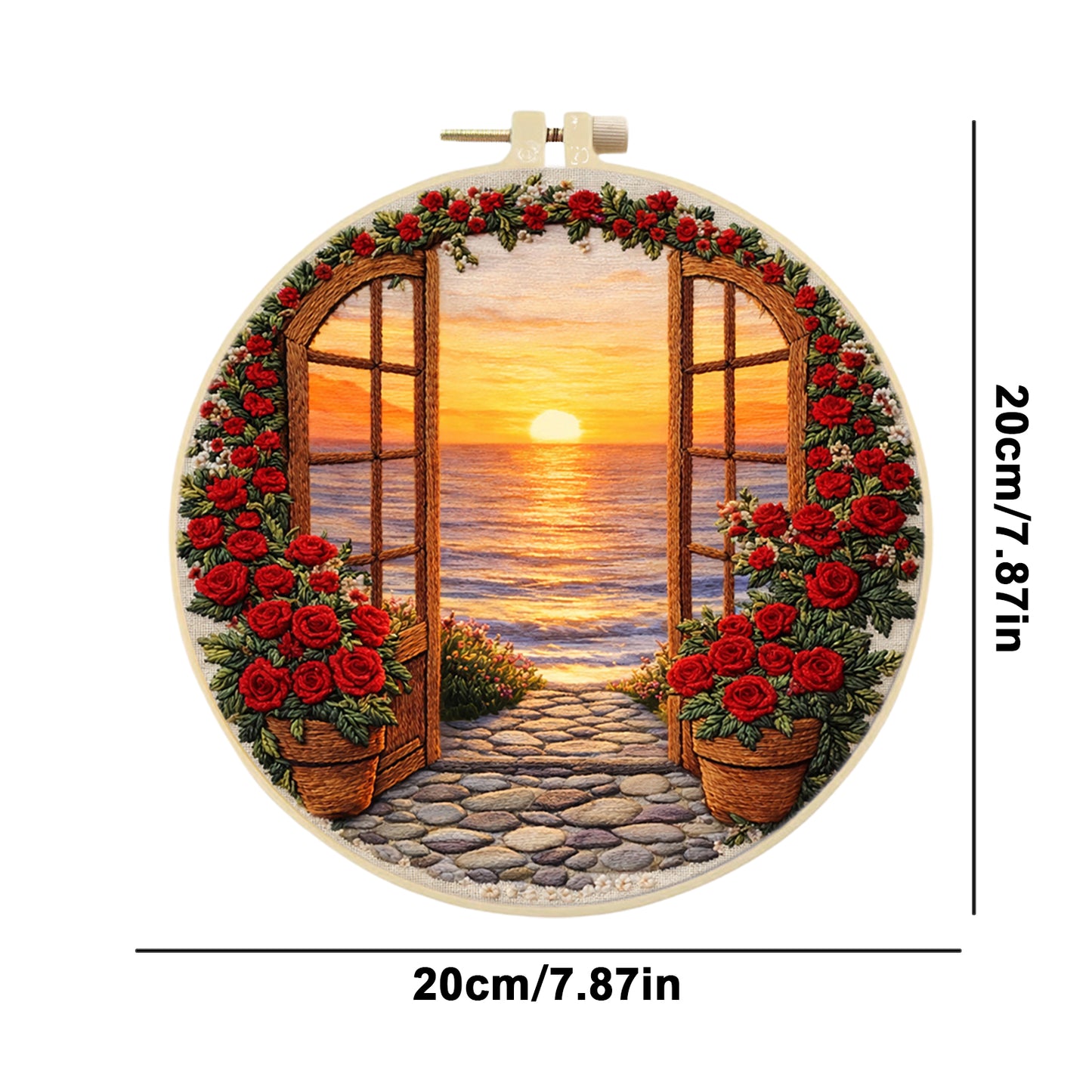 Roses And Sunset - DIY Embroidery Cross Stitch Kit with Pattern Cotton Threads Needles Hoop 29x29CM/11.42x11.42in