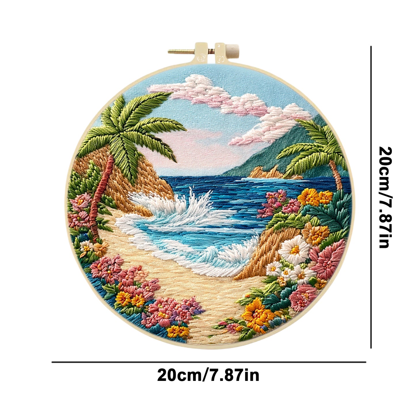 Seaside Beach - DIY Embroidery Cross Stitch Kit with Pattern Cotton Threads Needles Hoop 29x29CM/11.42x11.42in