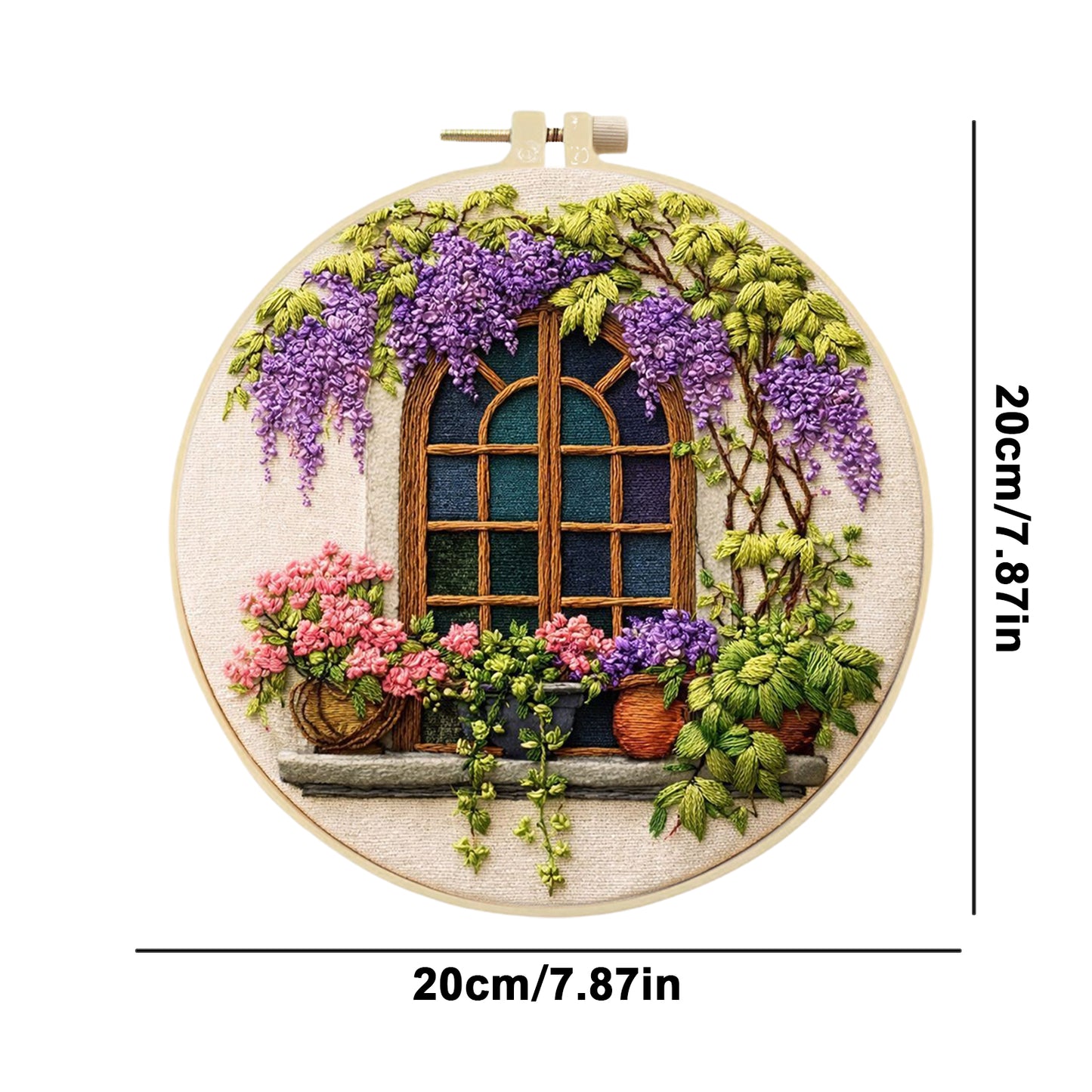 Windows And Flowers - DIY Embroidery Cross Stitch Kit with Pattern Cotton Threads Needles Hoop 29x29CM/11.42x11.42in