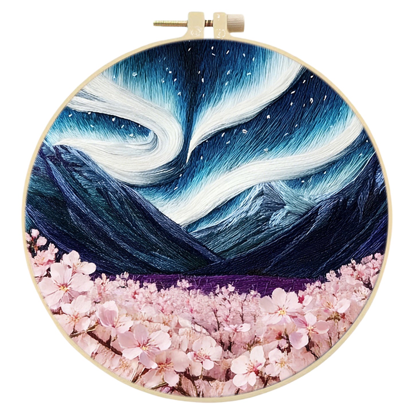 Aurora And Cherry Blossoms - DIY Embroidery Cross Stitch Kit with Pattern Cotton Threads Needles Hoop 29x29CM/11.42x11.42in