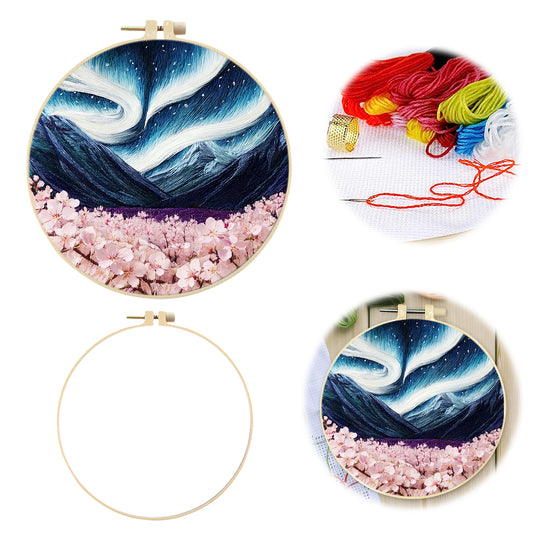Aurora And Cherry Blossoms - DIY Embroidery Cross Stitch Kit with Pattern Cotton Threads Needles Hoop 29x29CM/11.42x11.42in