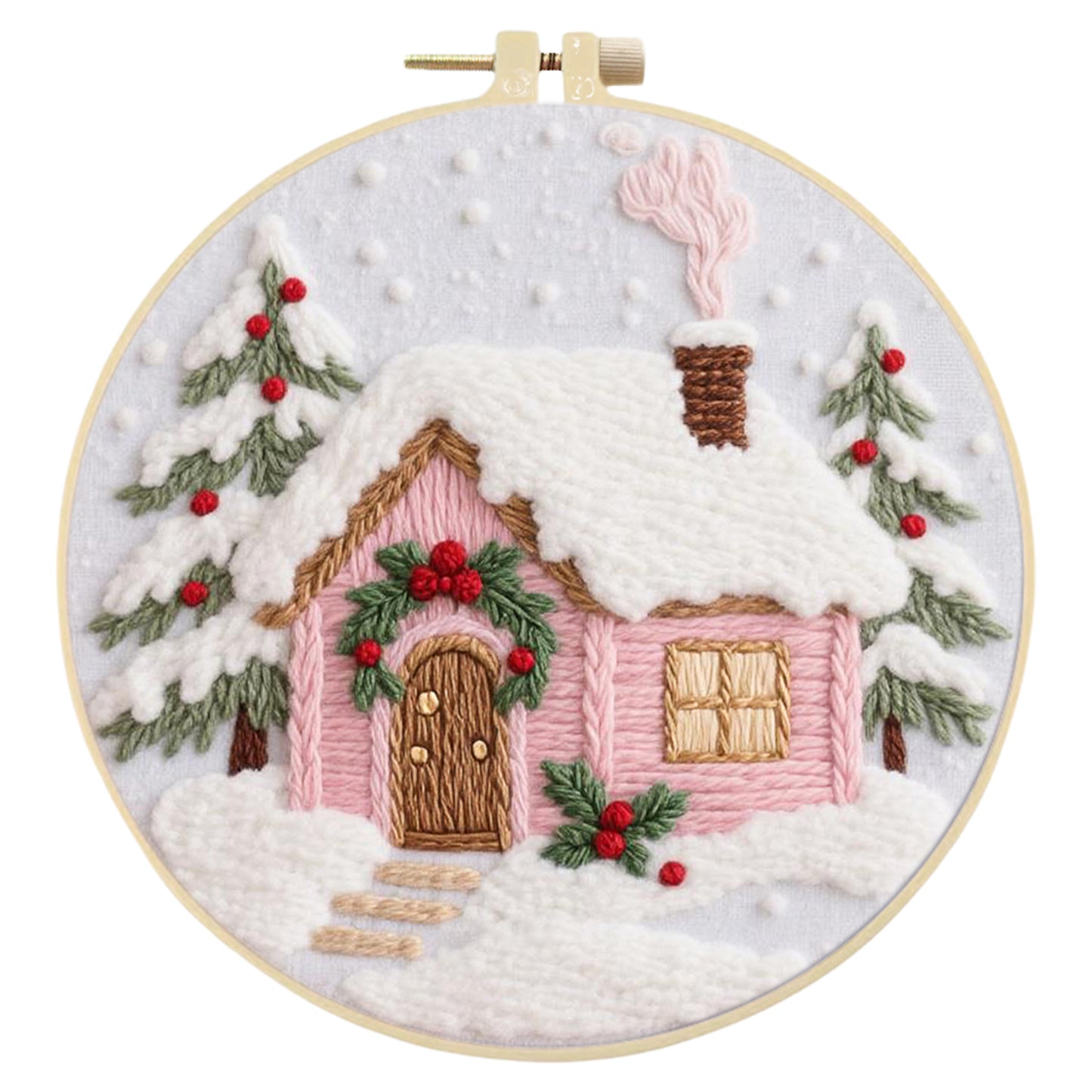 Christmas Cabin - DIY Embroidery Cross Stitch Kit with Pattern Cotton Threads Needles Hoop 29x29CM/11.42x11.42in