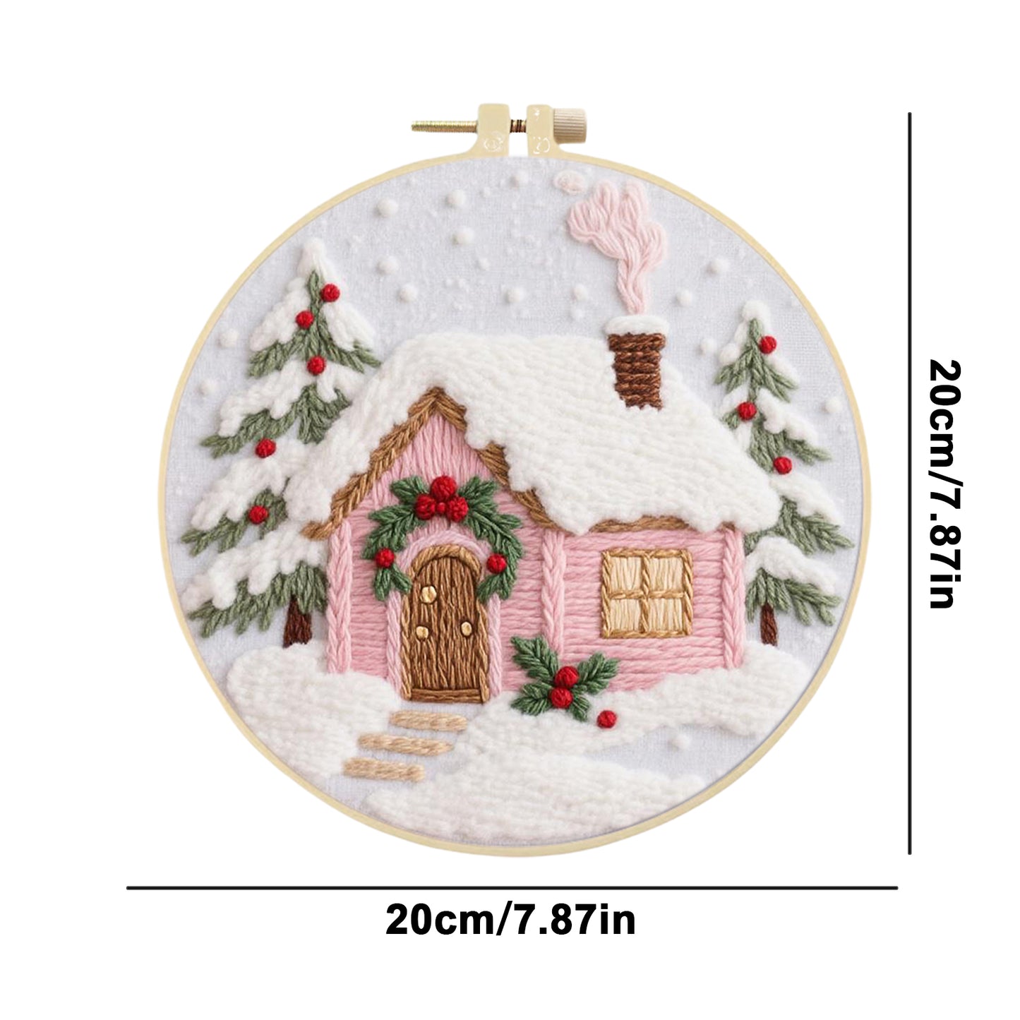 Christmas Cabin - DIY Embroidery Cross Stitch Kit with Pattern Cotton Threads Needles Hoop 29x29CM/11.42x11.42in