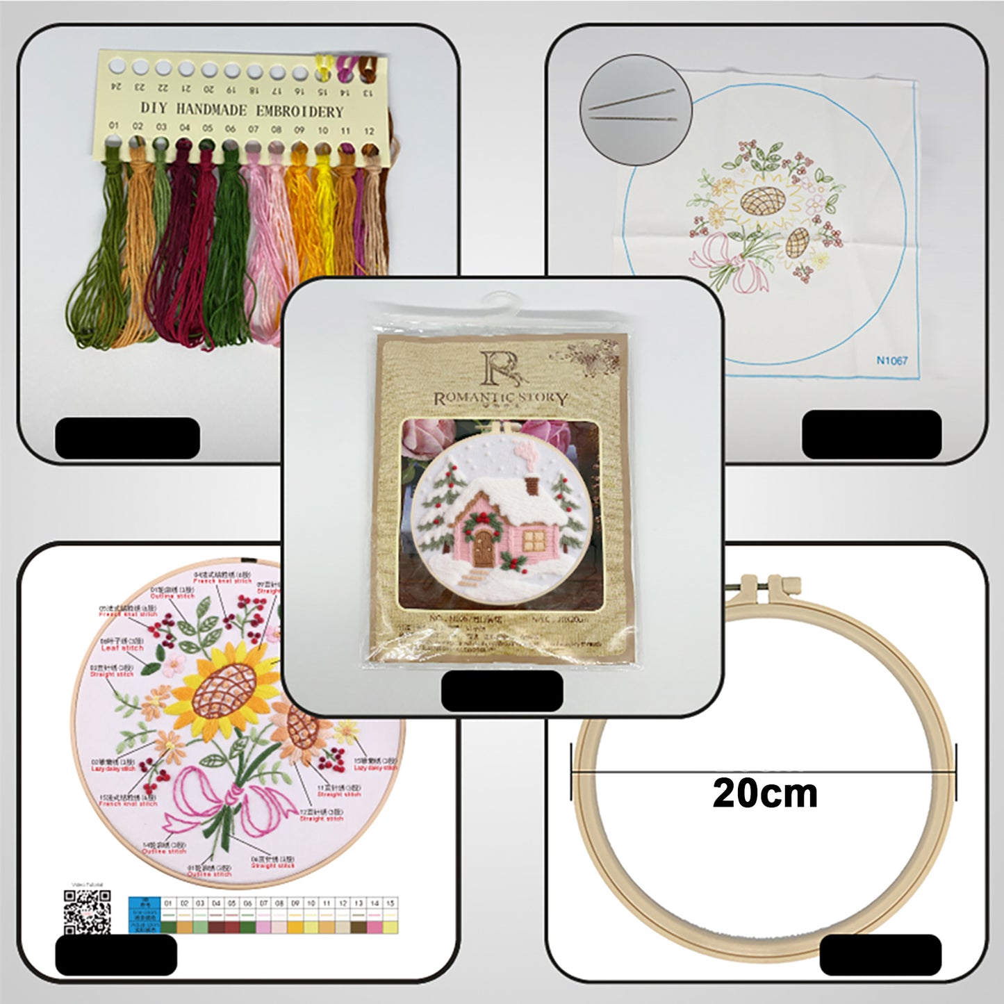 Christmas Cabin - DIY Embroidery Cross Stitch Kit with Pattern Cotton Threads Needles Hoop 29x29CM/11.42x11.42in