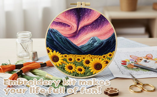 Aurora And Sunflowers - DIY Embroidery Cross Stitch Kit with Pattern Cotton Threads Needles Hoop 29x29CM/11.42x11.42in