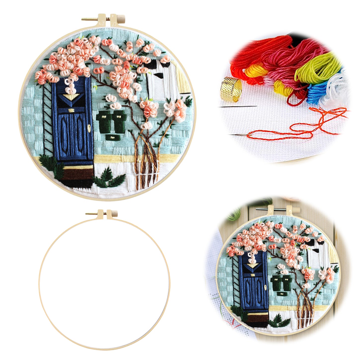 Flower Tree - DIY Embroidery Cross Stitch Kit with Pattern Cotton Threads Needles Hoop 29x29CM/11.42x11.42in