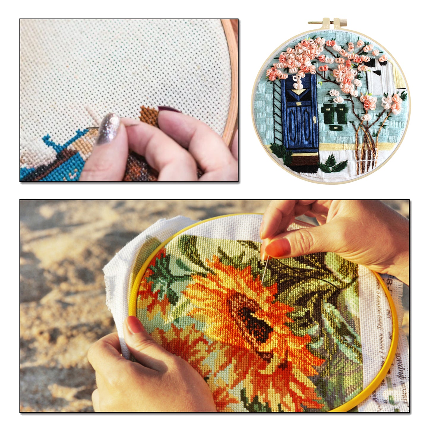 Flower Tree - DIY Embroidery Cross Stitch Kit with Pattern Cotton Threads Needles Hoop 29x29CM/11.42x11.42in