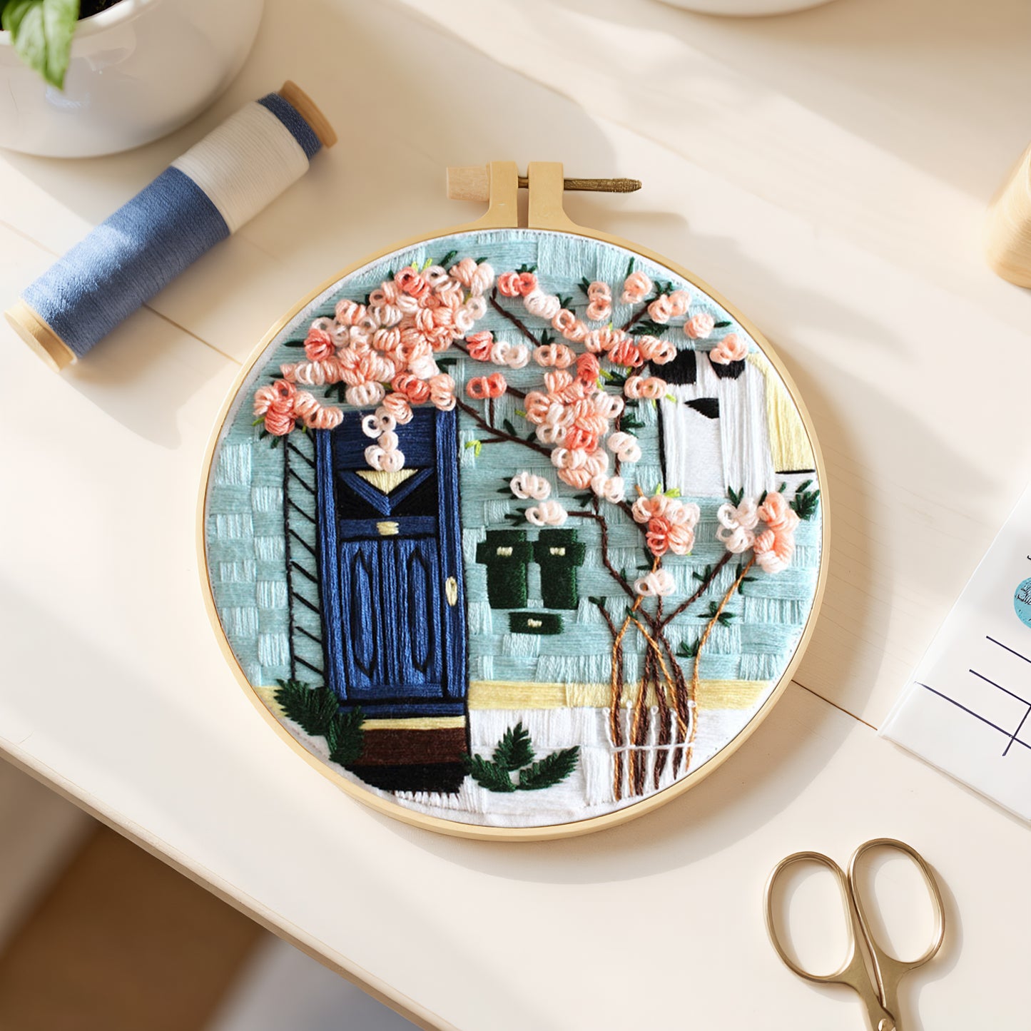 Flower Tree - DIY Embroidery Cross Stitch Kit with Pattern Cotton Threads Needles Hoop 29x29CM/11.42x11.42in
