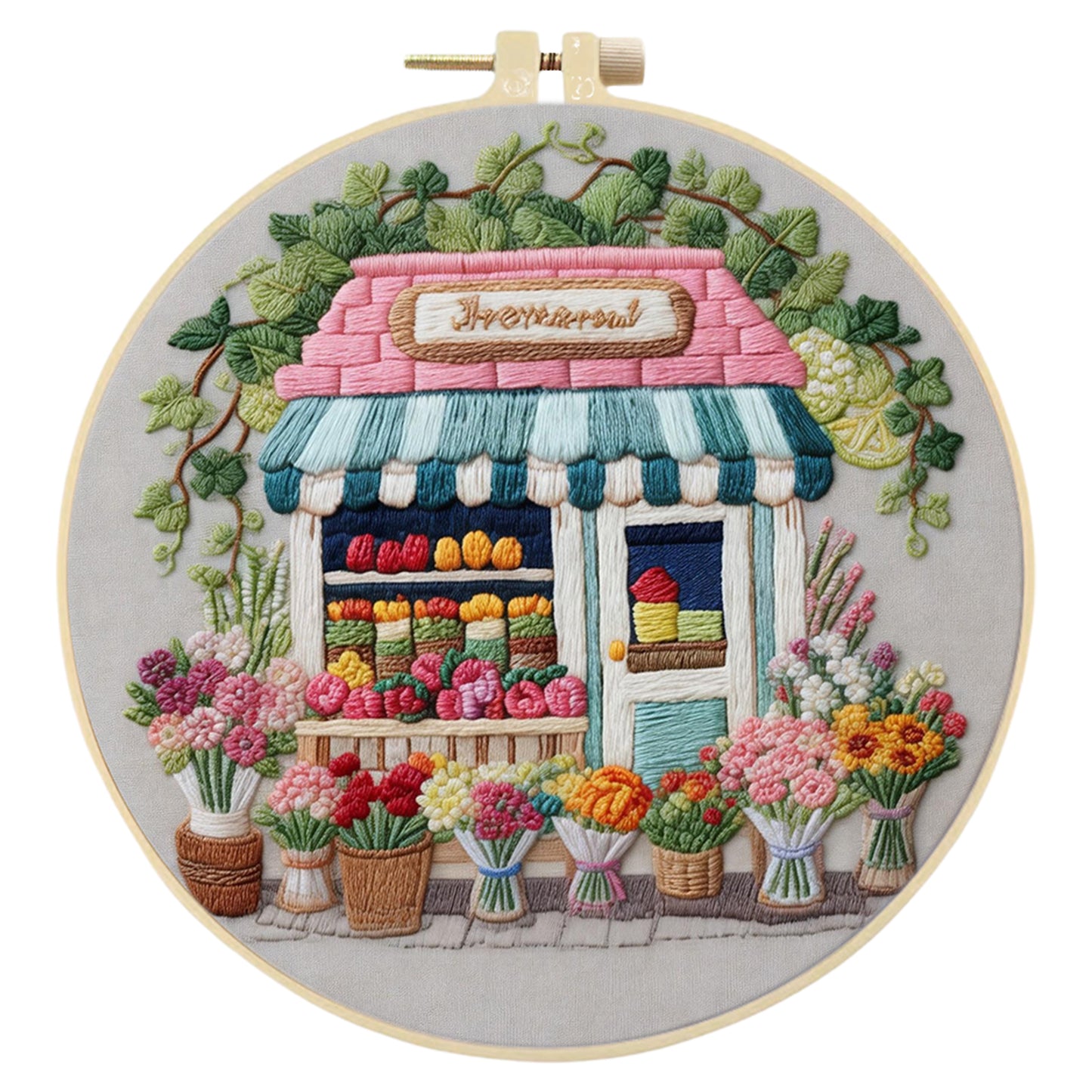 Flower Shop - DIY Embroidery Cross Stitch Kit with Pattern Cotton Threads Needles Hoop 29x29CM/11.42x11.42in