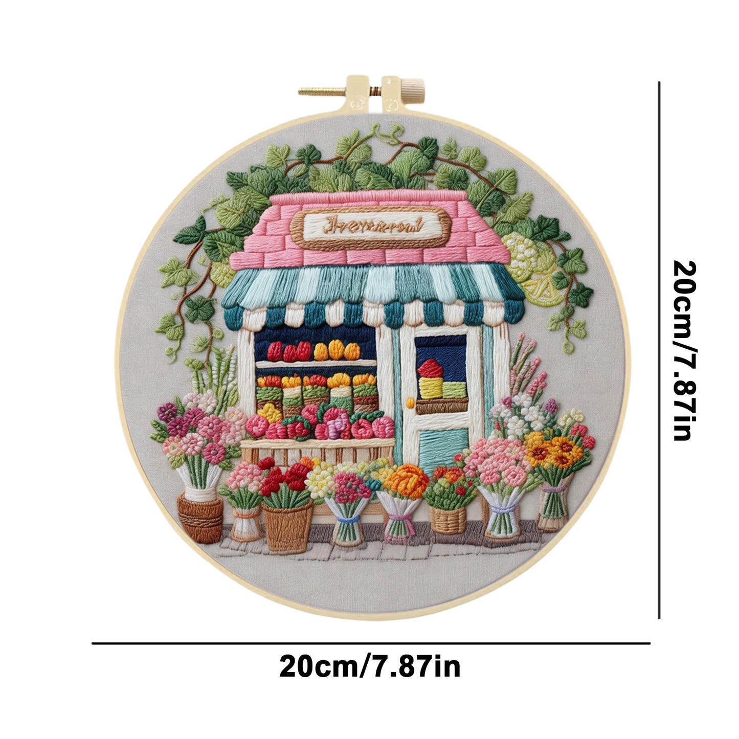 Flower Shop - DIY Embroidery Cross Stitch Kit with Pattern Cotton Threads Needles Hoop 29x29CM/11.42x11.42in