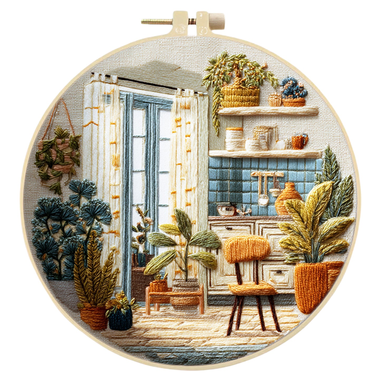 Kitchen - DIY Embroidery Cross Stitch Kit with Pattern Cotton Threads Needles Hoop 29x29CM/11.42x11.42in