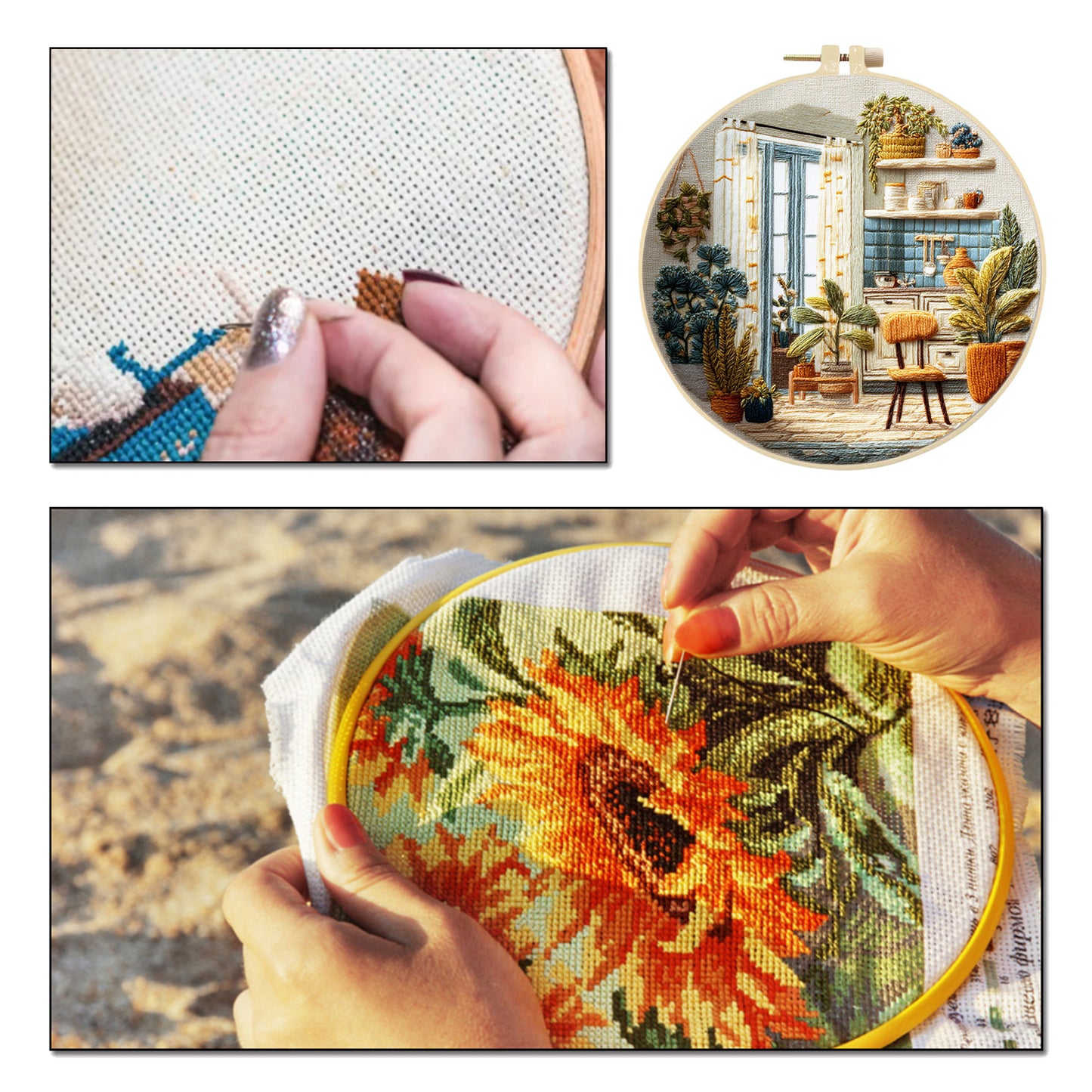 Kitchen - DIY Embroidery Cross Stitch Kit with Pattern Cotton Threads Needles Hoop 29x29CM/11.42x11.42in