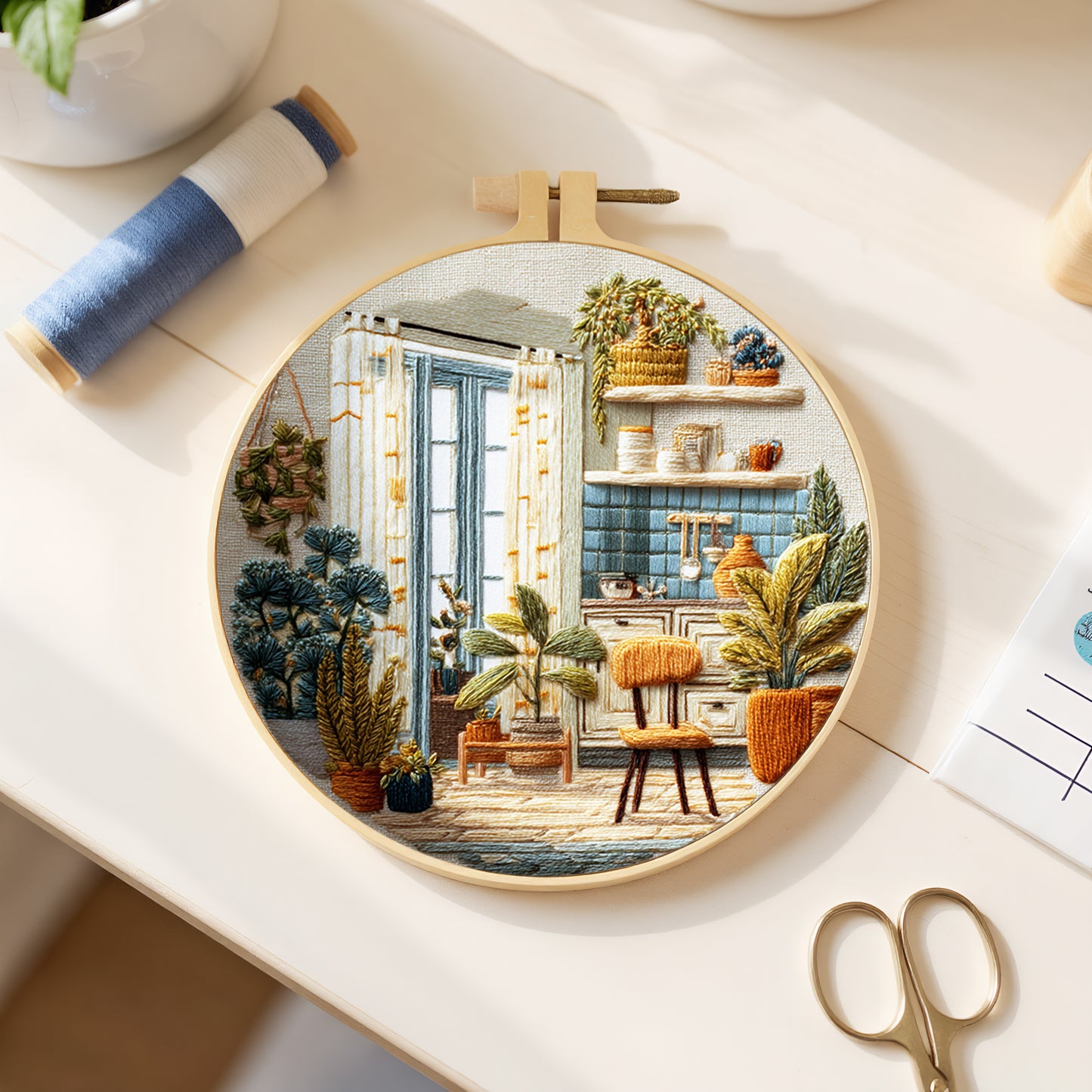Kitchen - DIY Embroidery Cross Stitch Kit with Pattern Cotton Threads Needles Hoop 29x29CM/11.42x11.42in