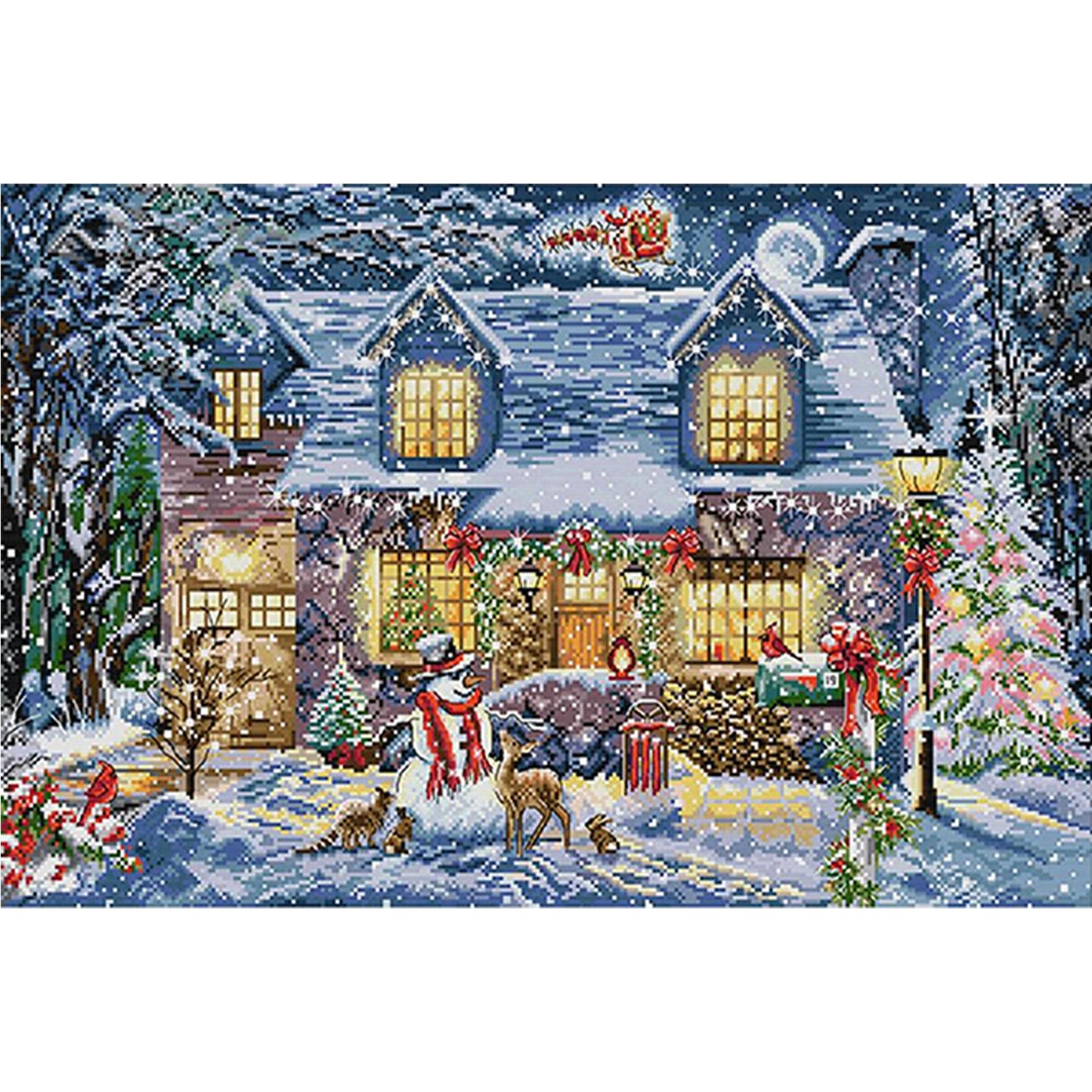Glow On Christmas Eve - Full 14CT Stamped Cross Stitch 62x42CM - Joy Sunday Backstitch