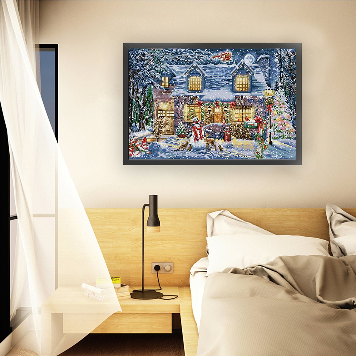 Glow On Christmas Eve - Full 14CT Stamped Cross Stitch 62x42CM - Joy Sunday Backstitch
