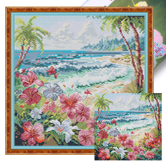 Coastal Scenery - Full 14CT Stamped Cross Stitch 31x31CM - Joy Sunday Backstitch