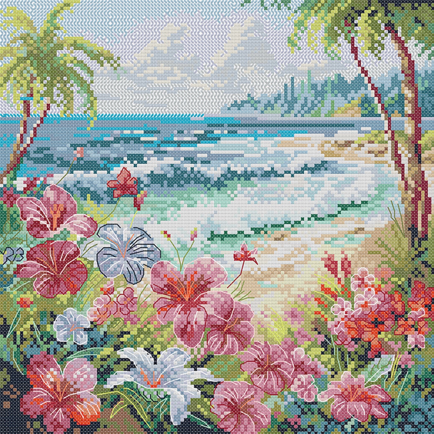 Coastal Scenery - Full 14CT Stamped Cross Stitch 31x31CM - Joy Sunday Backstitch
