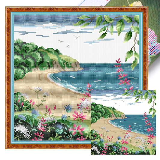 Coastal Scenery - Full 14CT Stamped Cross Stitch 32x32CM - Joy Sunday Backstitch