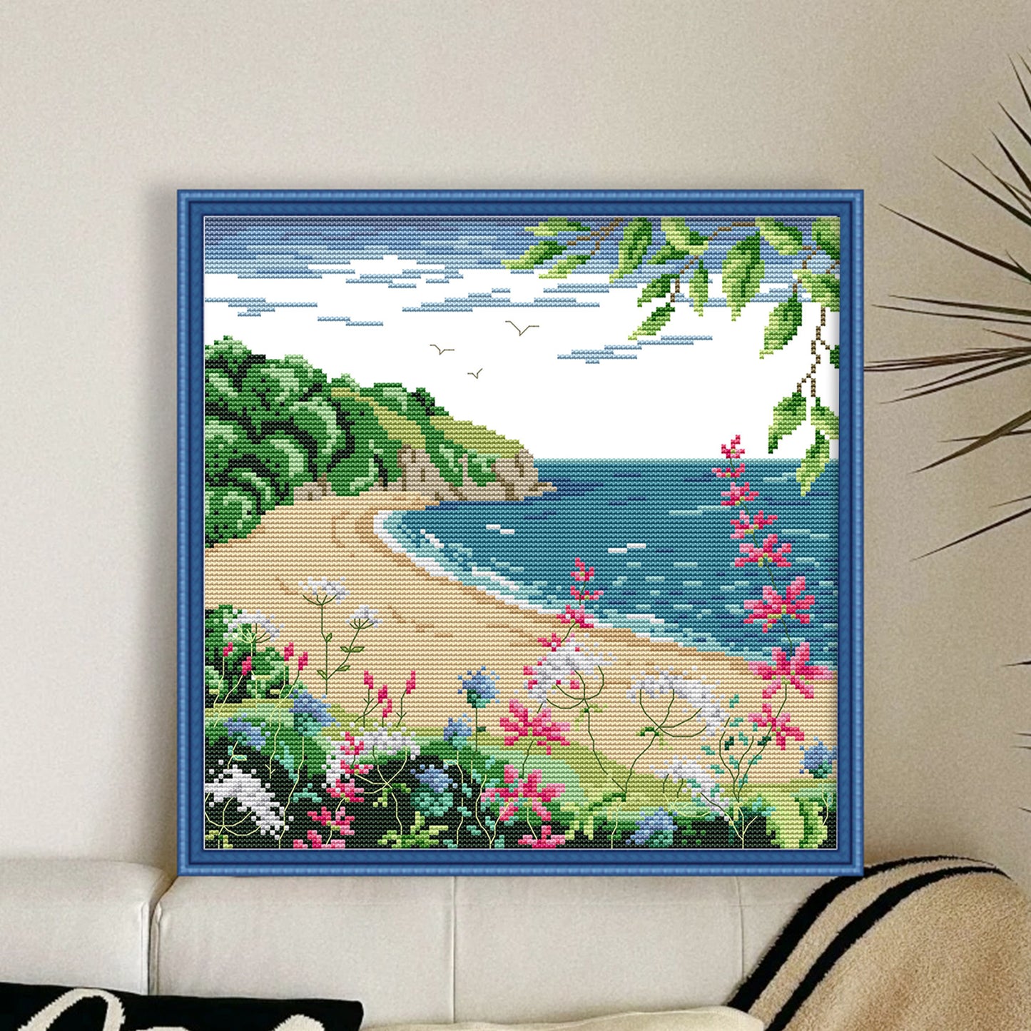 Coastal Scenery - Full 14CT Stamped Cross Stitch 32x32CM - Joy Sunday Backstitch