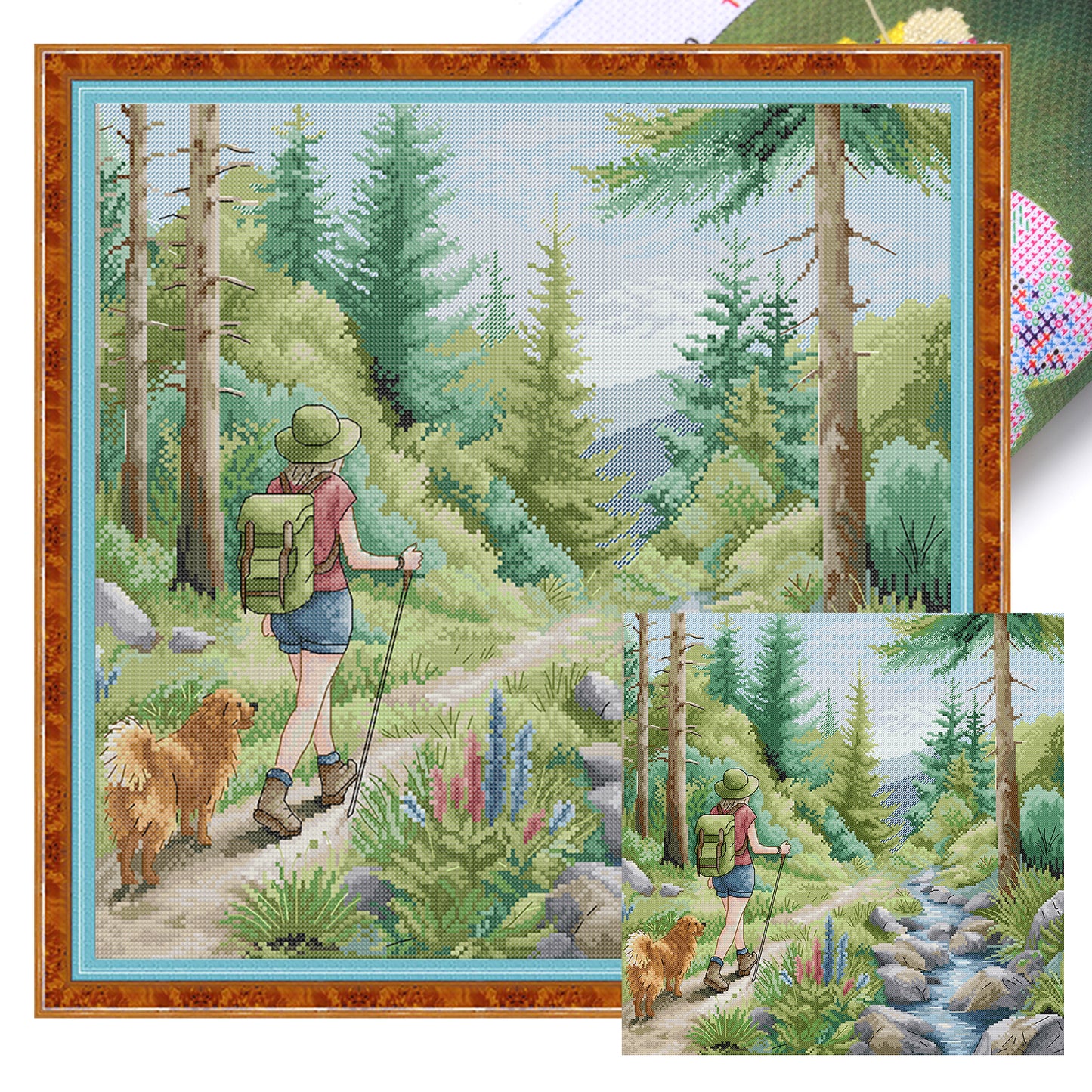 Hiking - Full 14CT Stamped Cross Stitch 44x43CM - Joy Sunday Backstitch