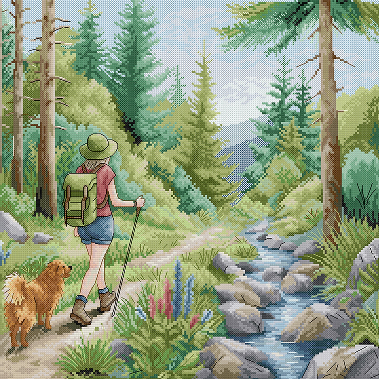 Hiking - Full 14CT Stamped Cross Stitch 44x43CM - Joy Sunday Backstitch