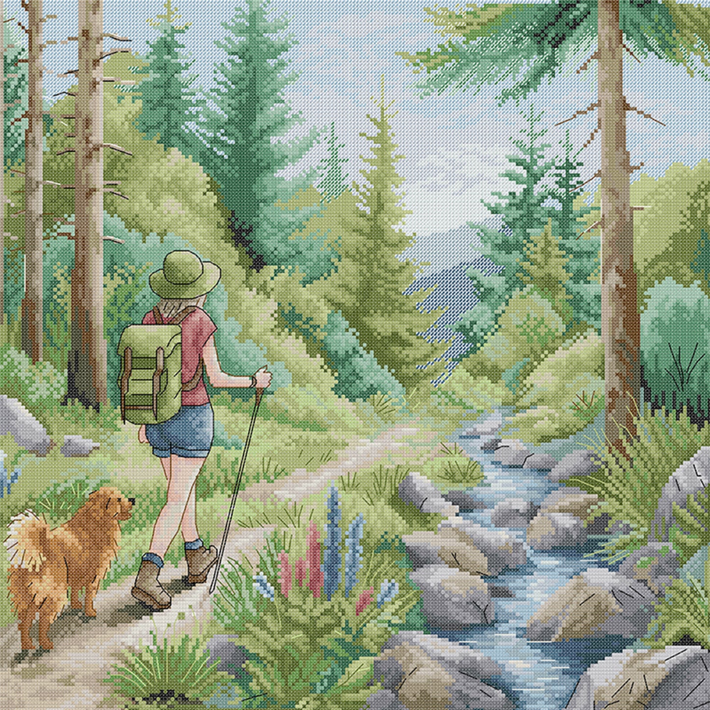 Hiking - Full 14CT Stamped Cross Stitch 44x43CM - Joy Sunday Backstitch