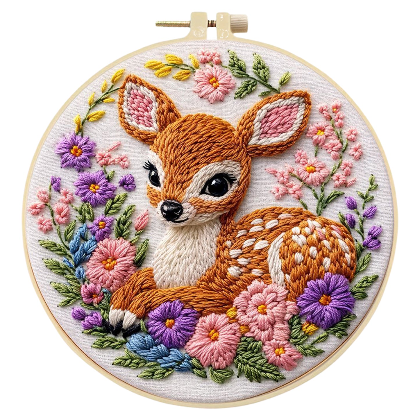 Deer And Flowers - DIY Embroidery Cross Stitch Kit with Pattern Cotton Threads Needles Hoop 29x29CM/11.42x11.42in