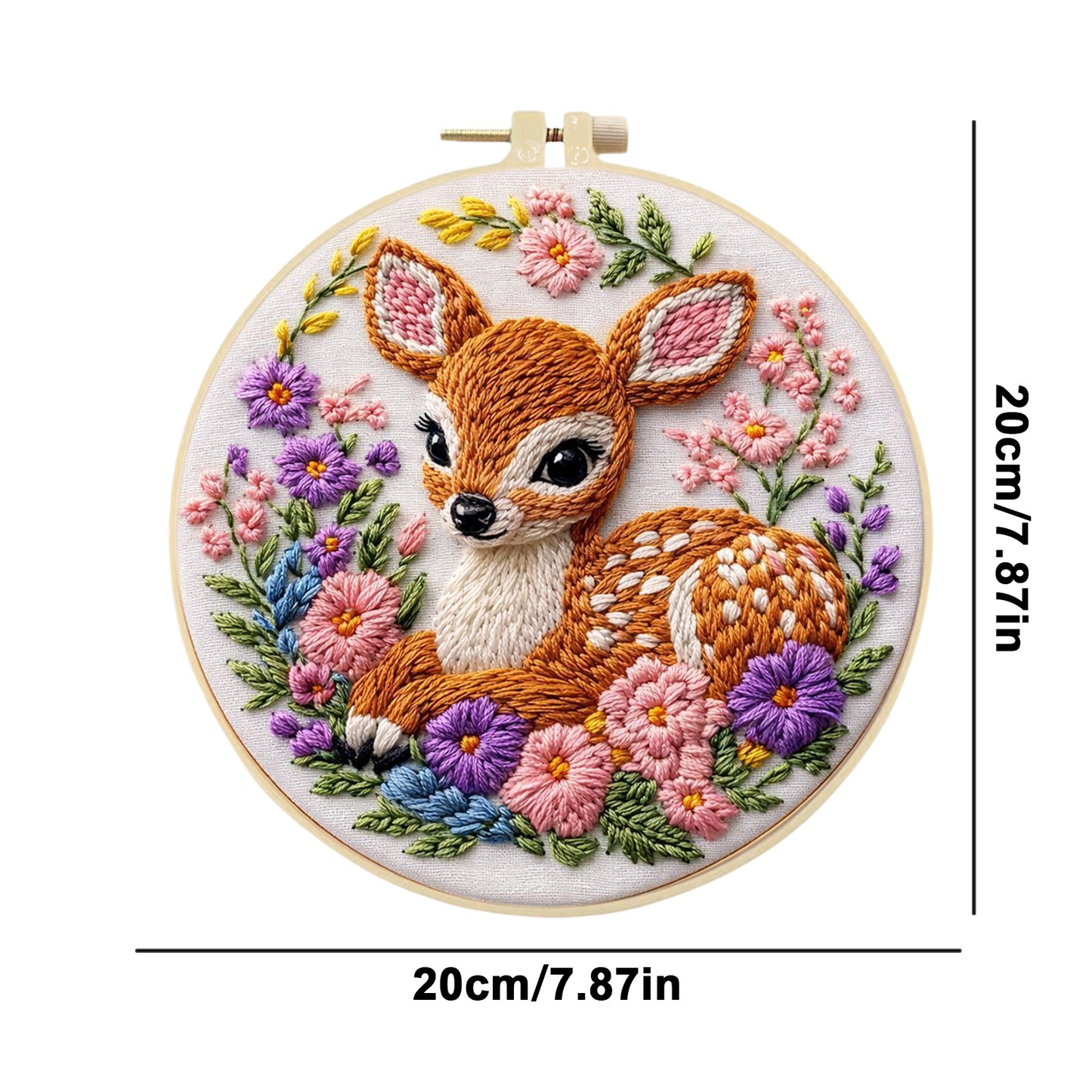 Deer And Flowers - DIY Embroidery Cross Stitch Kit with Pattern Cotton Threads Needles Hoop 29x29CM/11.42x11.42in